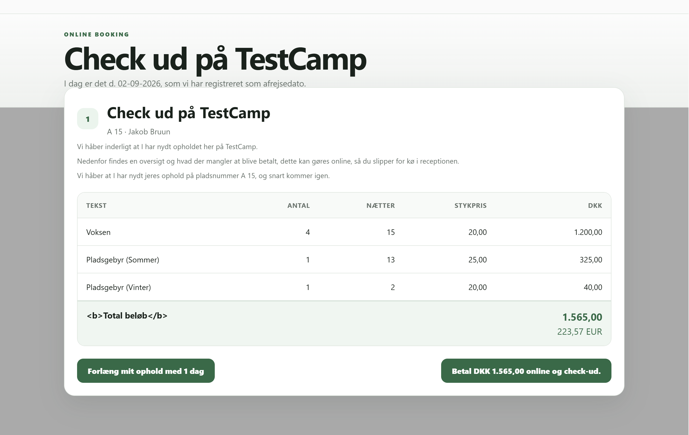 Online check-ind / check-ud